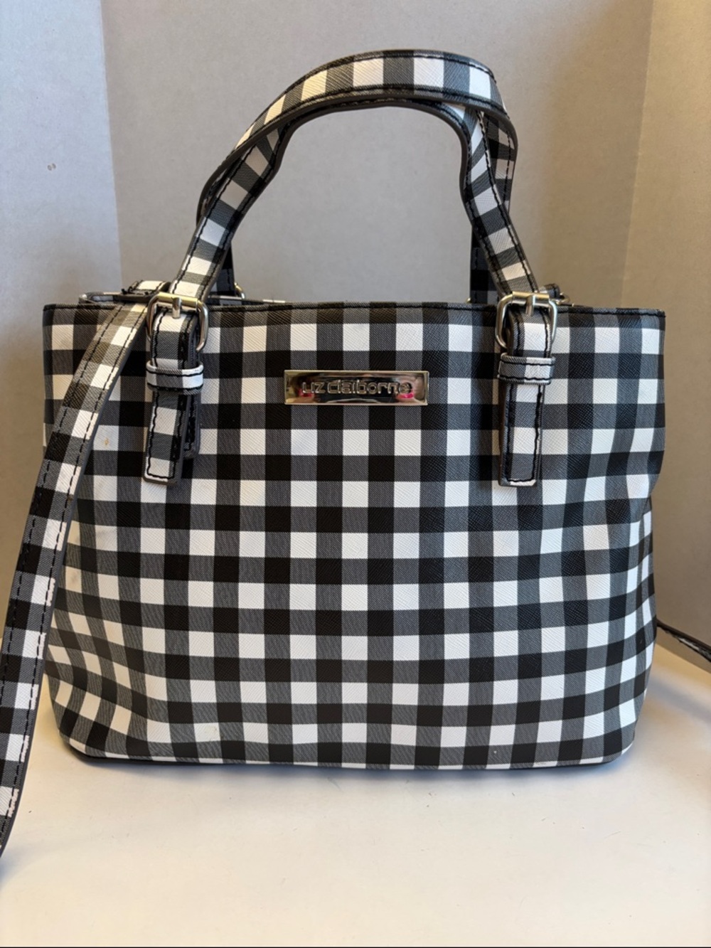 Liz Claiborne Black and White Gingham Tote NWOT